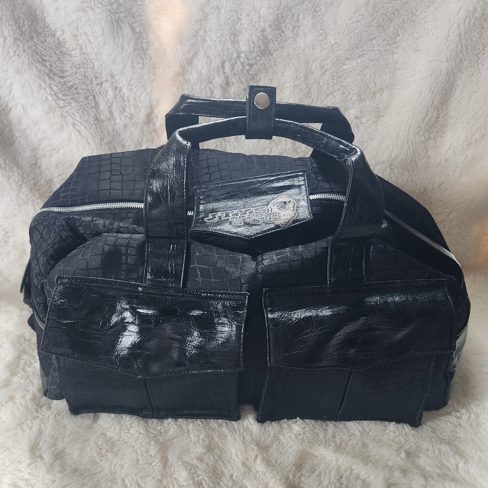 JTYS & TYC Black Canvas and Crocodile Embossed Leather Duffle/backpack Rare